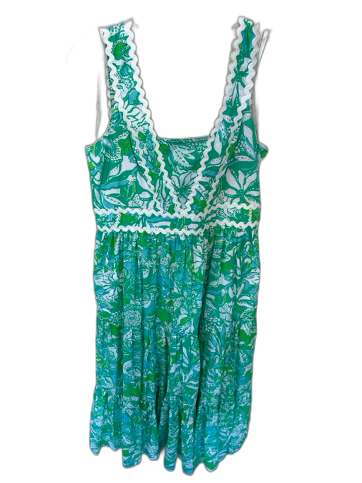 Lilly Pulitzer Size 8 Green & Blue Cotton Floral Square Neck Maxi Dress Green & Blue / 8