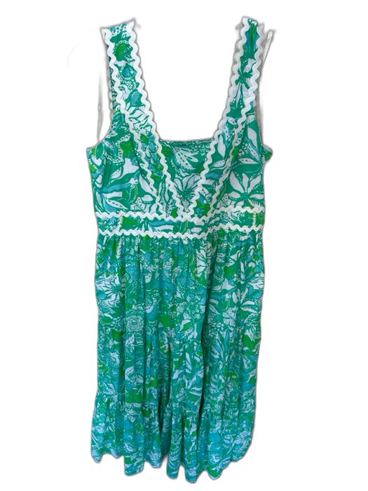 Lilly Pulitzer Size 8 Green & Blue Cotton Floral Square Neck Maxi Dress Green & Blue / 8