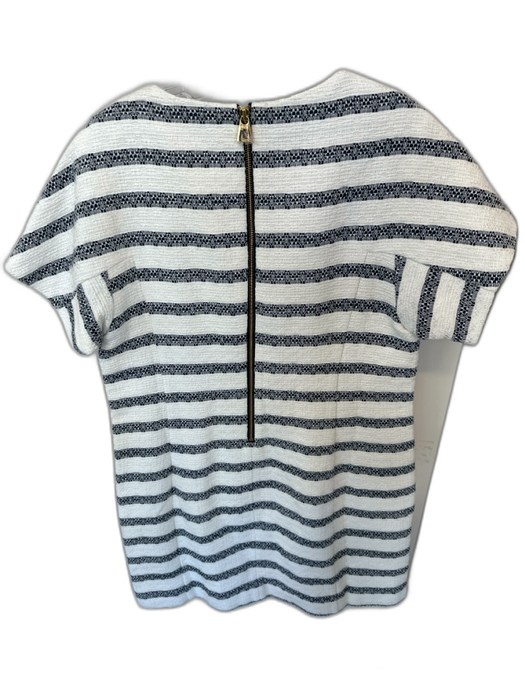 Sail To Sable Size 10 White & Navy Cotton Blend Back Zip Striped Dress White & Navy / 10
