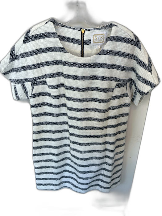 Sail To Sable Size 10 White & Navy Cotton Blend Back Zip Striped Dress White & Navy / 10