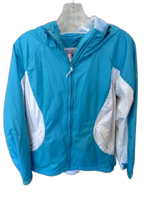 Columbia Blue & White Hood Mesh Inside Pockets Raincoat Blue & White / S