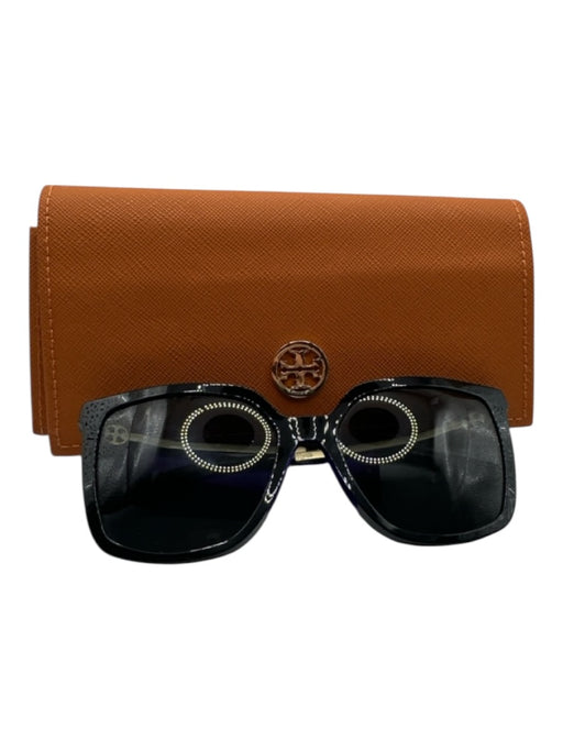 Tory Burch Black & Gold Square Frame Cat Eye Gold Logo Sunglasses Black & Gold