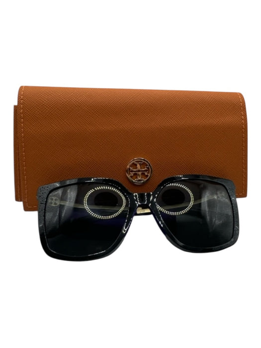 Tory Burch Black & Gold Square Frame Cat Eye Gold Logo Sunglasses Black & Gold
