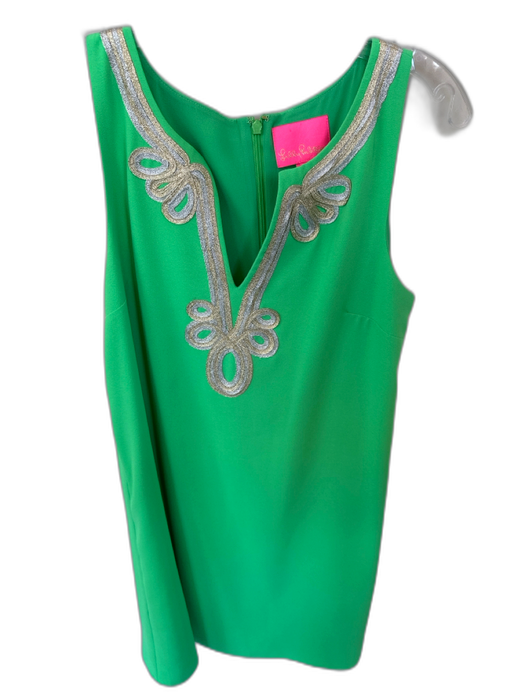 Lily Pulitzer Size 8 Green Polyester Metallic Detail V Neck Sleeveless Dress Green / 8