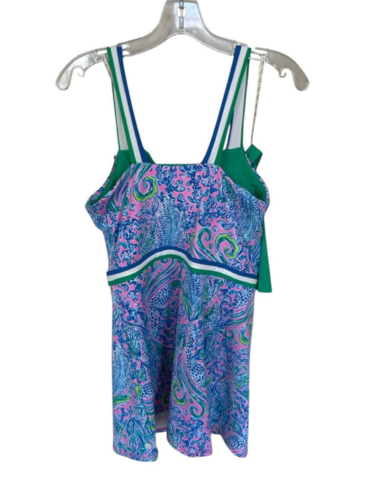 Lilly Pulitzer Size M Blue & Multi Polyester Blend Square Neck Athletic Dress Blue & Multi / M