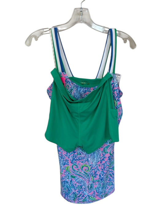Lilly Pulitzer Size M Blue & Multi Polyester Blend Square Neck Athletic Dress Blue & Multi / M