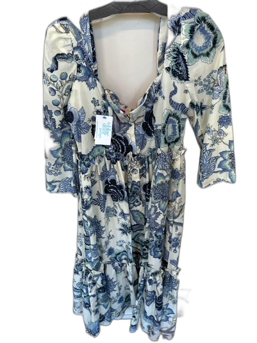 Sunday Up Size L Navy & Light Blue Polyester Blend Square Neck Long Sleeve Dress Navy & Light Blue / L