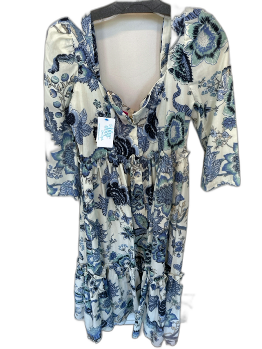 Sunday Up Size L Navy & Light Blue Polyester Blend Square Neck Long Sleeve Dress Navy & Light Blue / L