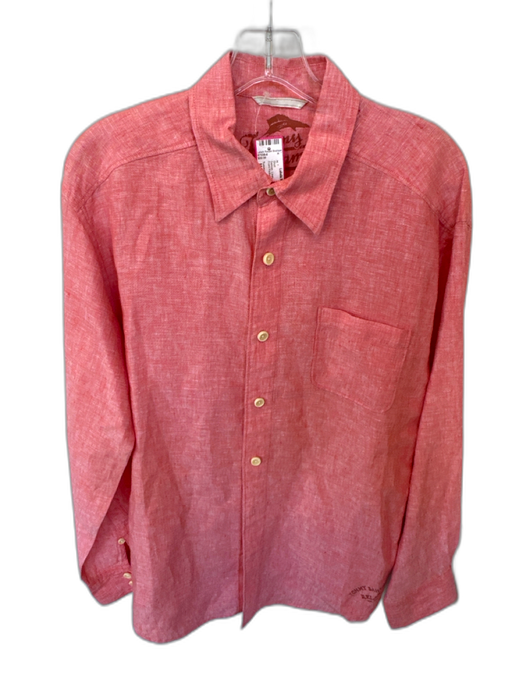 Tommy Bahama Size M Salmon Linen Button Down Front Pocket Long Sleeve Shirt Salmon / M