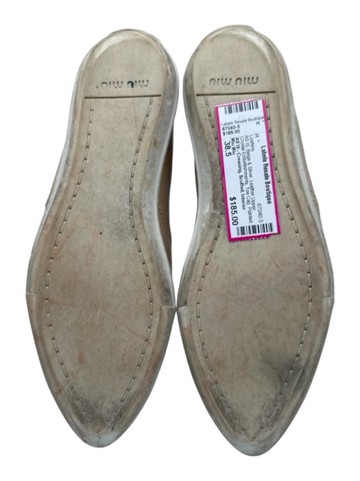 Miu Miu Shoe Size 38.5 Beige & Silver Leather Upper Toe Cap Pointed Toe Loafers Beige & Silver / 38.5