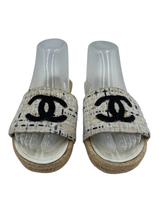 Chanel Shoe Size 38 White, Beige & Black textile upper Tweed Espadrille Sandals White, Beige & Black / 38