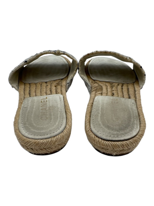 Chanel Shoe Size 38 White, Beige & Black textile upper Tweed Espadrille Sandals White, Beige & Black / 38