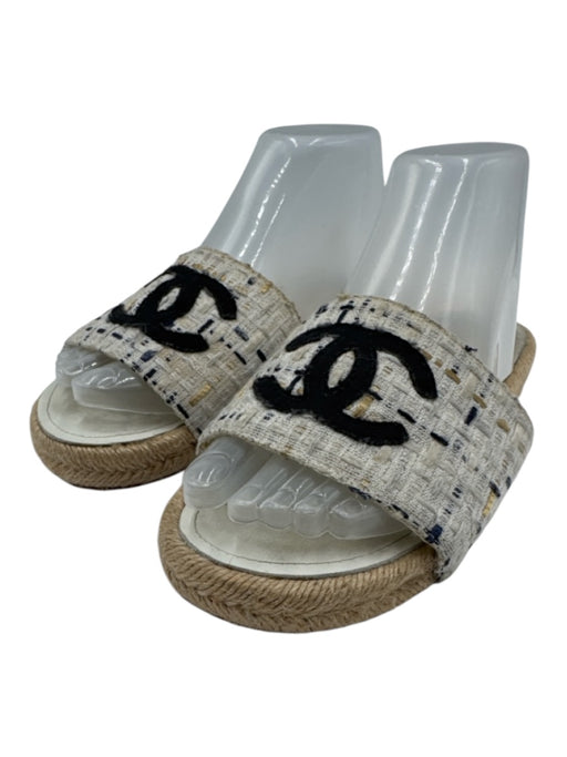 Chanel Shoe Size 38 White, Beige & Black textile upper Tweed Espadrille Sandals White, Beige & Black / 38
