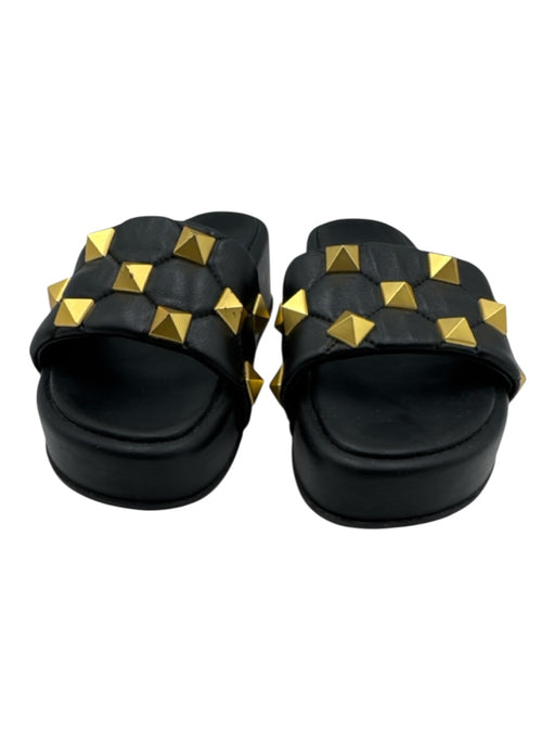 Valentino Garavani Shoe Size 39 Black & Gold Tone Leather Upper Quilted Sandals Black & Gold Tone / 39