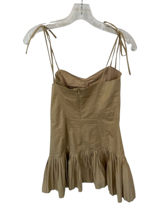 Baby Pink Size S Tan Cotton Tie Straps Sweetheart Neckline Pleat Detail Dress Tan / S
