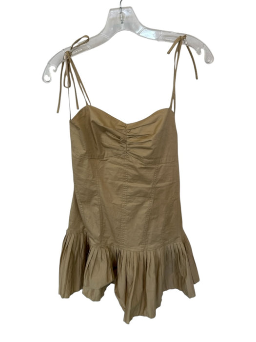 Baby Pink Size S Tan Cotton Tie Straps Sweetheart Neckline Pleat Detail Dress Tan / S