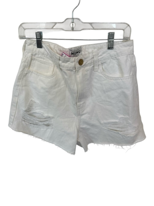 Show Me Your Mumu Size 26 White Cotton Blend High Waist Cut Off Denim Shorts White / 26