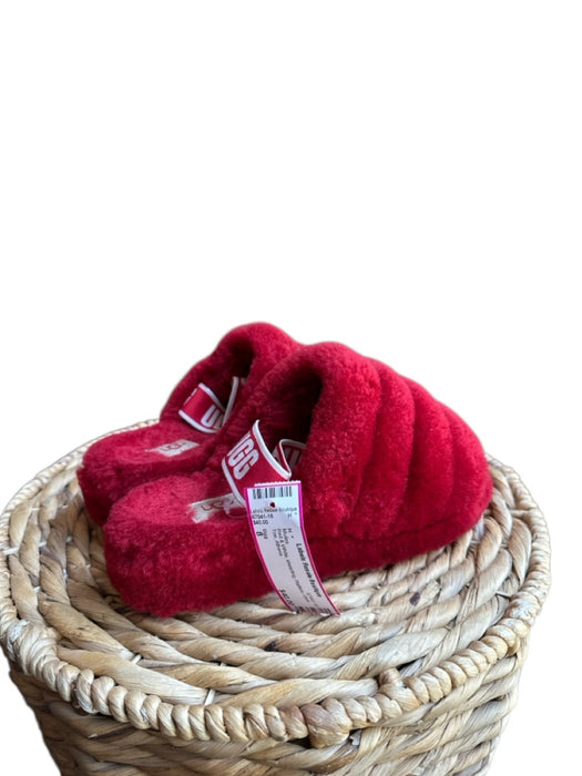 Ugg Shoe Size 8 Red & White shearling Platform Open Toe Mules Red & White / 8