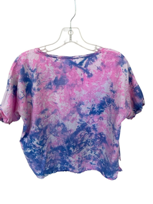Cali Dreaming Size XS Blue & Pink Cotton Short Sleeve Tie Dye Raw Hem Top Blue & Pink / XS