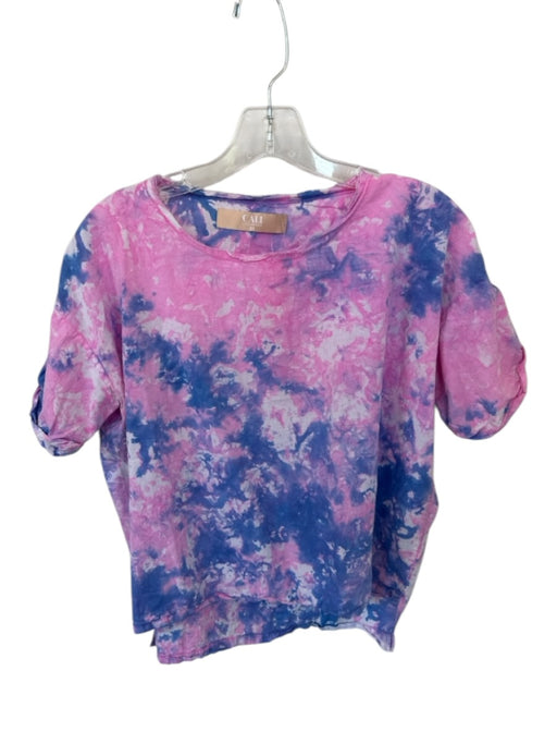 Cali Dreaming Size XS Blue & Pink Cotton Short Sleeve Tie Dye Raw Hem Top Blue & Pink / XS