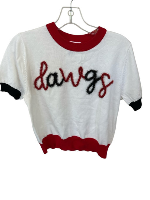 Queen of Sparkles Size XS Red & White Cotton Blend Short Sleeve Embroidered Top Red & White / XS