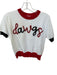 Queen of Sparkles Size XS Red & White Cotton Blend Short Sleeve Embroidered Top Red & White / XS