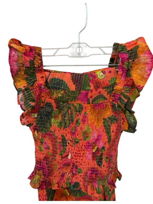 En Creme Size S/M Green & Orange Cotton Blend Smocked Tropical Midi Skirt Set Green & Orange / S/M