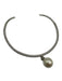 Givenchy Silver Crystal Faux Pearl Pendant Open Hoop Choker Necklace Silver