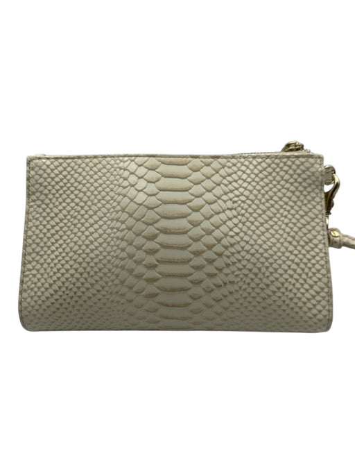 Brahmin Cream & Gold Leather Zip Close Croc Embossed Gold Hardware Clutch Bag Cream & Gold / Small
