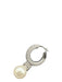 Givenchy Silver & White Faux Pearl Hoop Crystal Logo Dangle Earrings Silver & White
