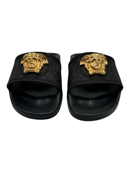Versace Shoe Size est 38 Black & Gold Rubber Medusa Greek Key Open Toe Sandals Black & Gold / est 38