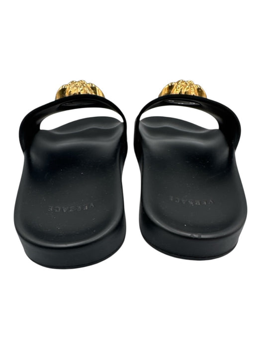 Versace Shoe Size est 38 Black & Gold Rubber Medusa Greek Key Open Toe Sandals Black & Gold / est 38