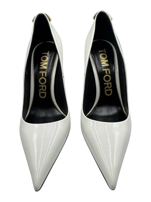 Tom Ford Shoe Size 39 White & Gold Patent Leather Pointed Toe Initial Pumps White & Gold / 39