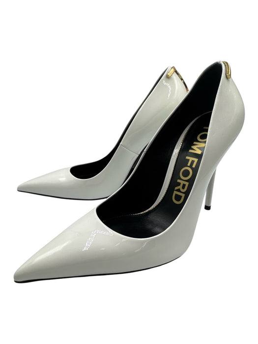 Tom Ford Shoe Size 39 White & Gold Patent Leather Pointed Toe Initial Pumps White & Gold / 39