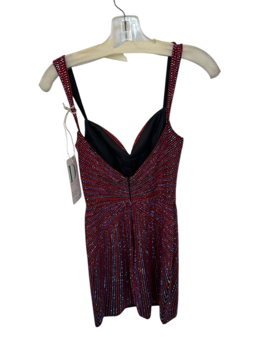 Sherri Hill Size 00 Black & Red Polyester Rhinestone Cutout Back Zip Mini Gown Black & Red / 00