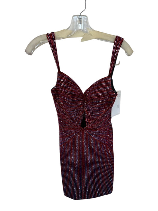 Sherri Hill Size 00 Black & Red Polyester Rhinestone Cutout Back Zip Mini Gown Black & Red / 00