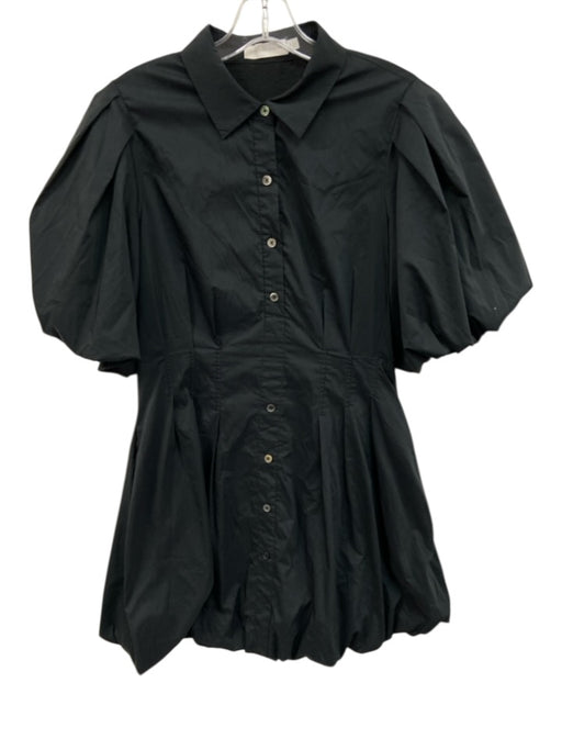 Jonathan Simkhai Size 6 Black Cotton Blend Button Down Bubble Hem Mini Dress Black / 6