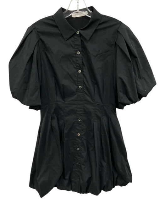 Jonathan Simkhai Size 6 Black Cotton Blend Button Down Bubble Hem Mini Dress Black / 6