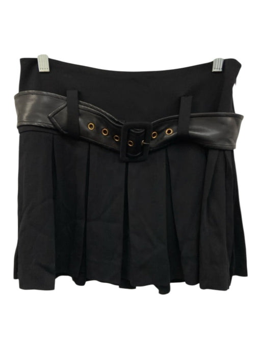 Ramy Brook Size 4 Black PU Leather Pleated Belt Mini Skirt Black / 4