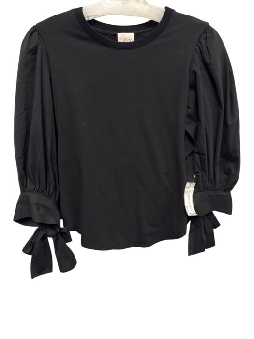 Cinq a Sept Size XS Black Cotton Blend 1/2 Balloon Sleeve Tie Wrist Gathered Top Black / XS