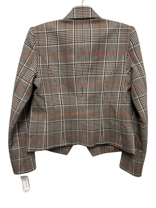 L'agence Size 2 Black, White & Orange Print Cotton Houndstooth Check Jacket Black, White & Orange Print / 2