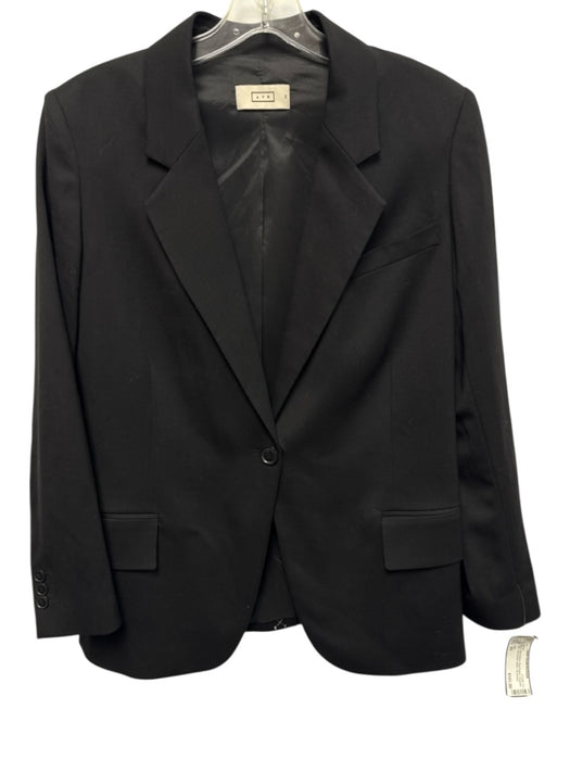 AYR Size XS Black Wool Blend Flap Pocket Shoulder Pads One Button Blazer Jacket Black / XS