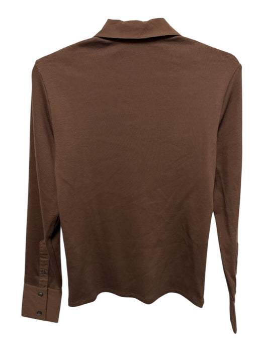 J. McLaughlin Size S Brown Pima Cotton Ribbed Long Sleeve Button Up Collared Top Brown / S