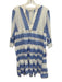 Bindu Size XS Blue & White Cotton V Neck Chevron Stripe Ruffle Above Knee Dress Blue & White / XS