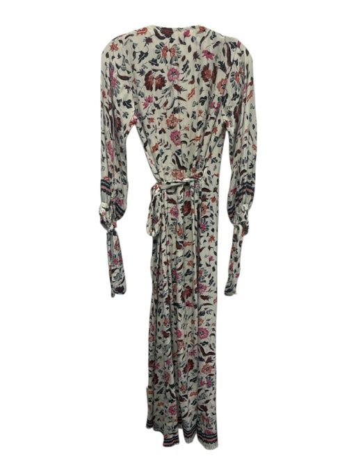 Natalie Martin Size XS Beige, Navy, Red Silk Flowers & Leaves Wrap Maxi Dress Beige, Navy, Red / XS