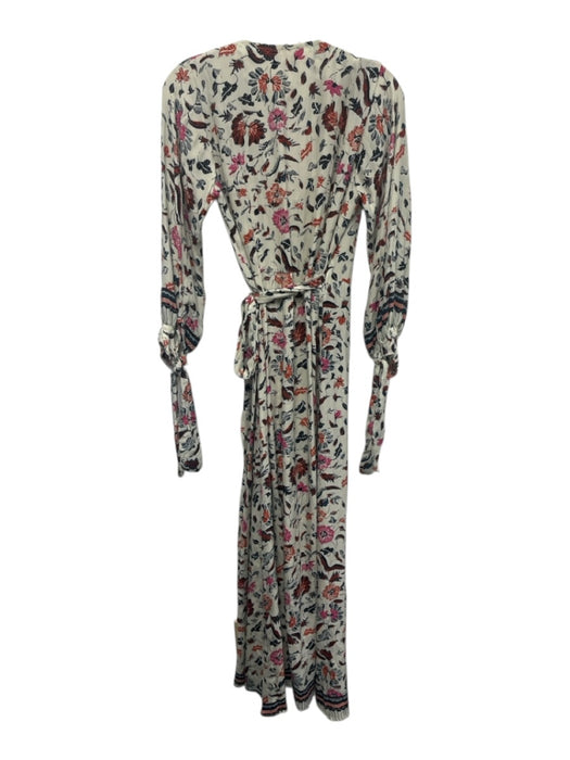 Natalie Martin Size XS Beige, Navy, Red Silk Flowers & Leaves Wrap Maxi Dress Beige, Navy, Red / XS