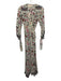 Natalie Martin Size XS Beige, Navy, Red Silk Flowers & Leaves Wrap Maxi Dress Beige, Navy, Red / XS
