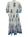 Oliphant Size XS White & Blue Cotton Block Printed Botanical Puff Sleeve Dress White & Blue / XS