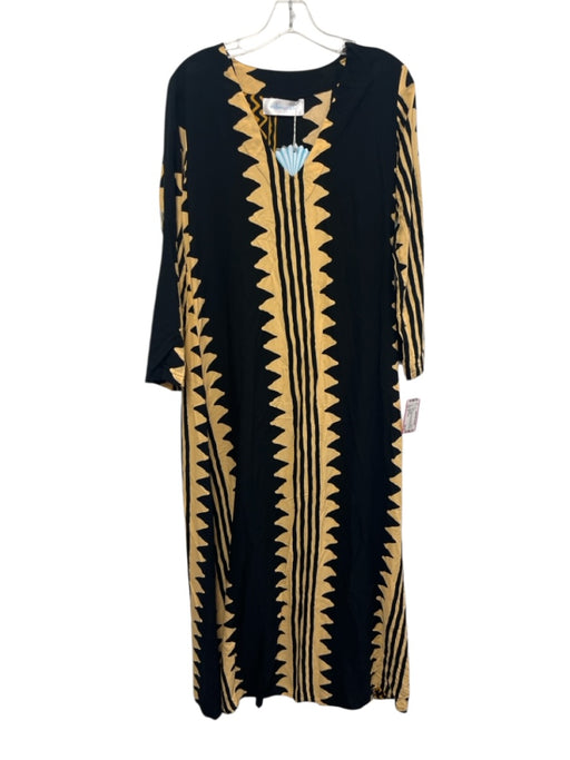 Walker & Wade Size S Black & Orange Rayon Mother of Pearl Buttons Maxi Dress Black & Orange / S