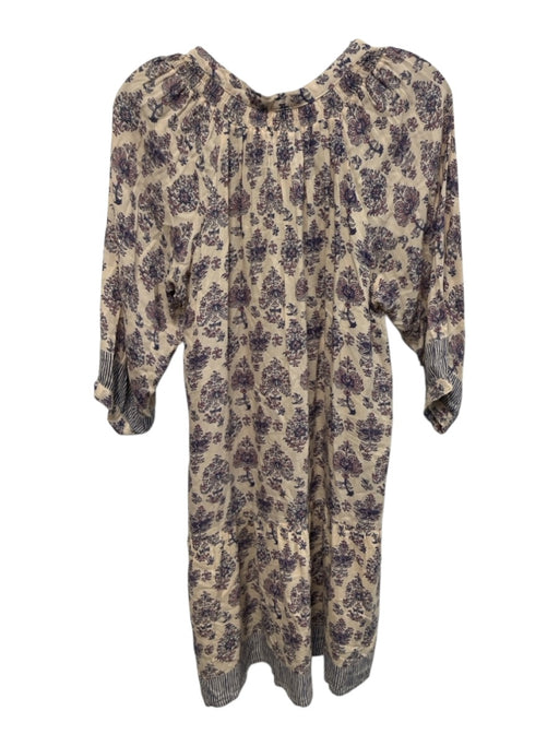 Natalie Martin Size XS Beige, Blue, Pink Rayon Block Printed Floral Motif Dress Beige, Blue, Pink / XS